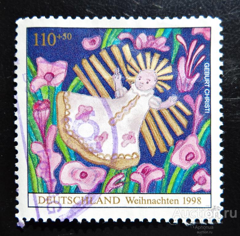 Почтовая марка гашение Германия ФРГ Рождество Рисунки детей Ангел 1998