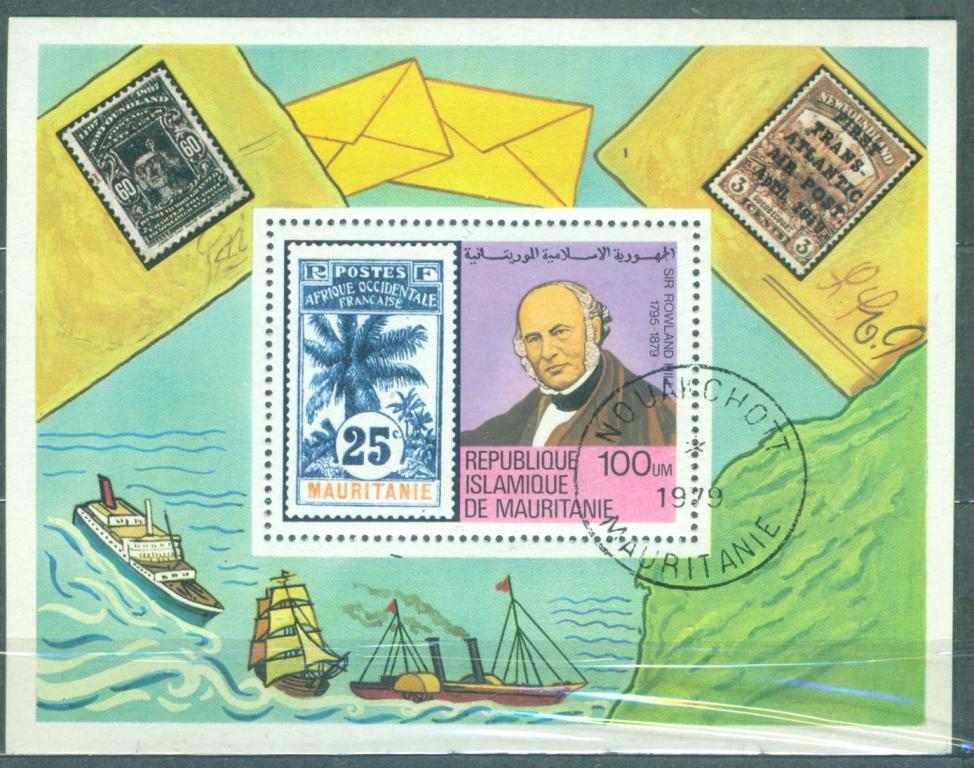 Мавритания 1979 г. блок К 100-летию смети Хилла гашен.
