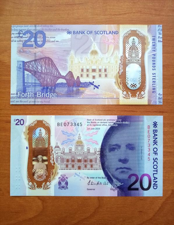Банкнота Шотландия 20 фунтов 2019 года Bank of Scotland. Вальтер Скотт UNC