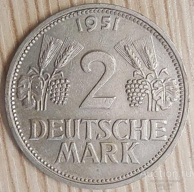 Германия, ФРГ  2 марки 1951 г. G.. Оригинал