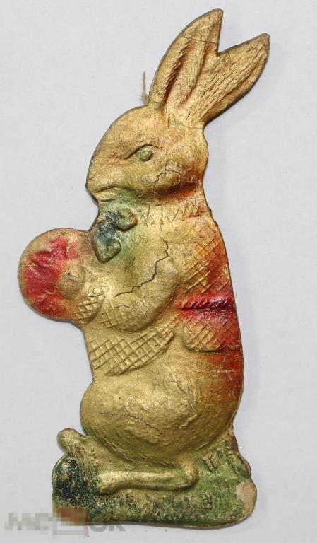 Ёлочная игрушка ЗАЯЦ С МЯЧОМ. Картонаж. Каталожная, 1930-40 годы.