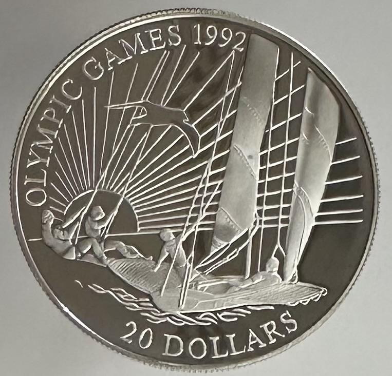 Кирибати 20 долларов 1992 олимпийские игры парусник Proof
