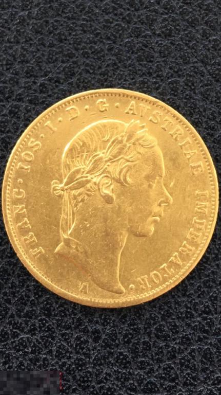 Золотая монета 1 Дукат 1858г. Франс Иосиф молодой. Австрия. Буква А.