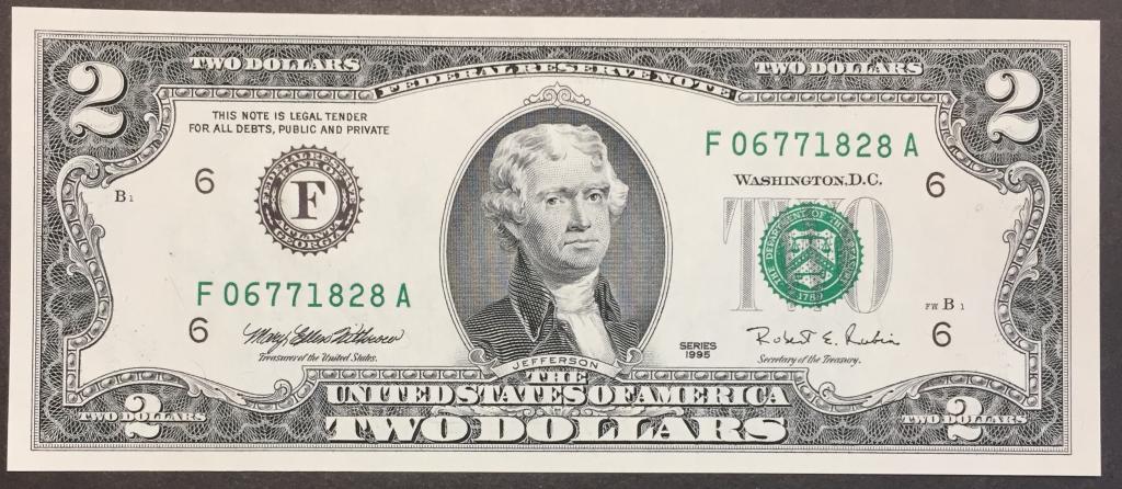 2 доллара 1995 год F 06771828 А США пресс