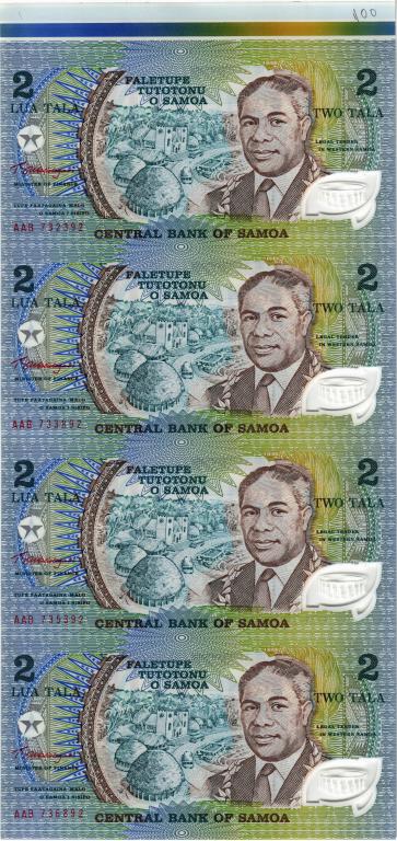 2 тала 1990 года Самоа (Западное), 4 штуки, неразрезанные, полимер, UNC