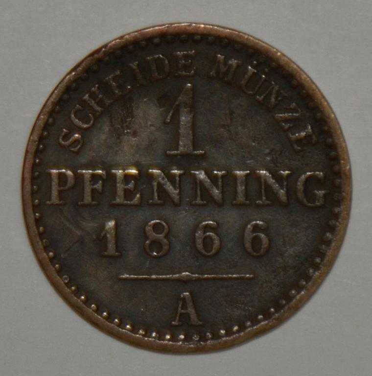 Германия Пруссия 1 пфенниг 1866 небольшая деформация (К38)