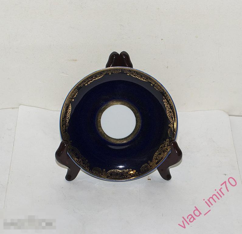 Блюдце Золотые Узоры кобальт позолота ЛФЗ СССР