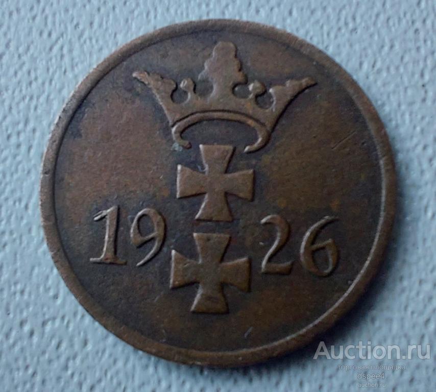 Данциг 1 пфенниг 1926 Польша Danzig 1 pfennig 1926 Polska