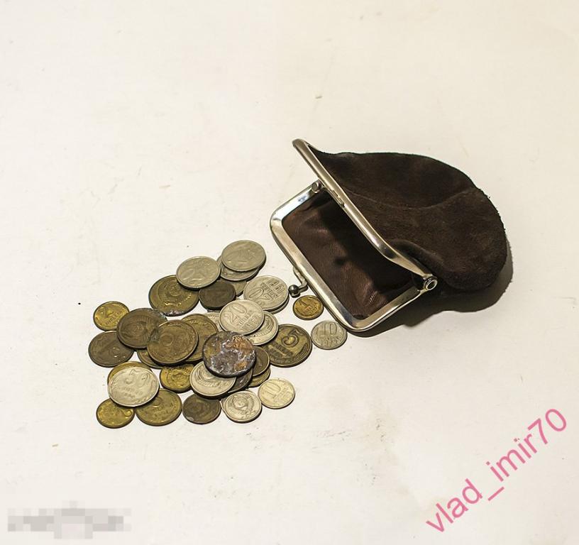 Кошелек замша 60-70-е гг с монетами СССР