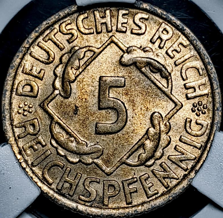 5 пфеннигов .1936г.G. DNC MS 65
