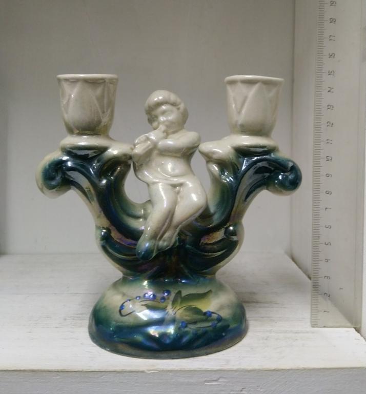 Подсвечник мальчик с флейтой ребёнок фарфор СССР