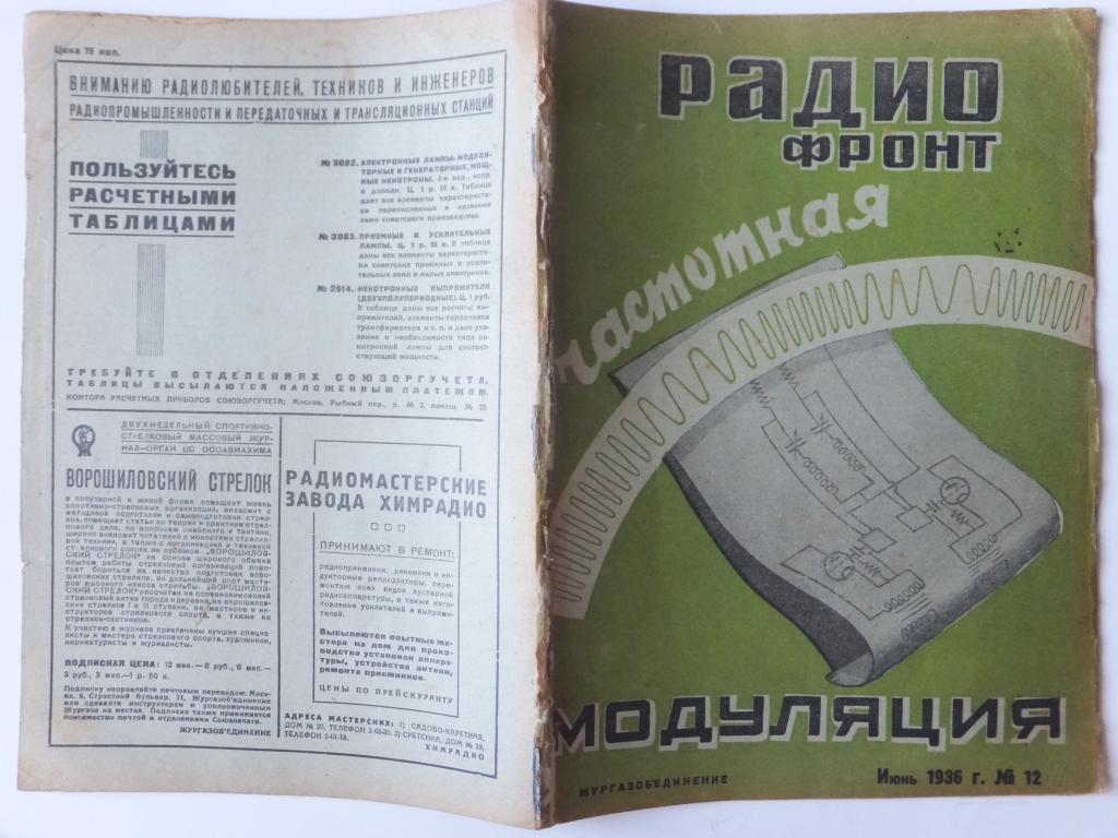 Журнал РАДИОФРОНТ 12 1936 г. РАДИО ФРОНТ Всесоюзная телеконференция. Новые детали