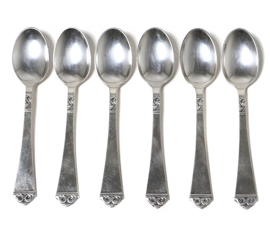 Серебряные кофейные ложки, 6 шт. Норвегия