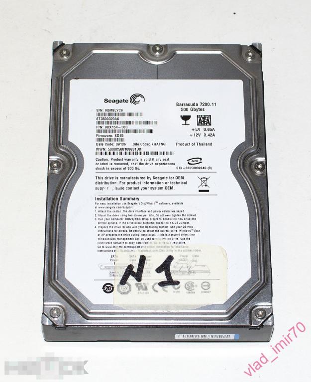 Жесткий диск HDD Seagate 500Гб SATA 3,5 рабочий