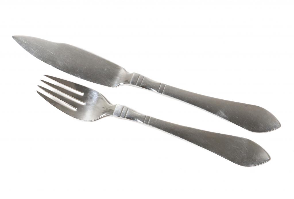 Серебряные рыбные вилка и нож. Georg Jensen
