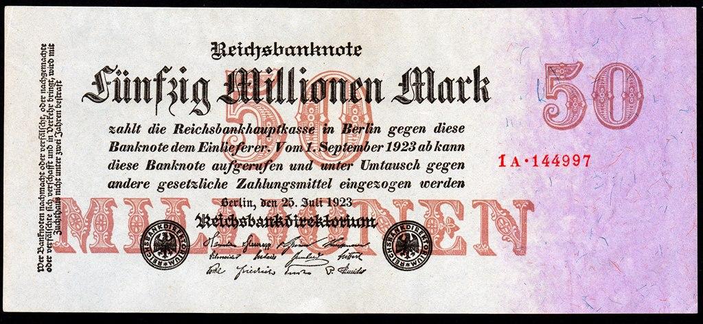 Германия 50000000 50 миллионов марок 1923 г....Берлин.....XF+