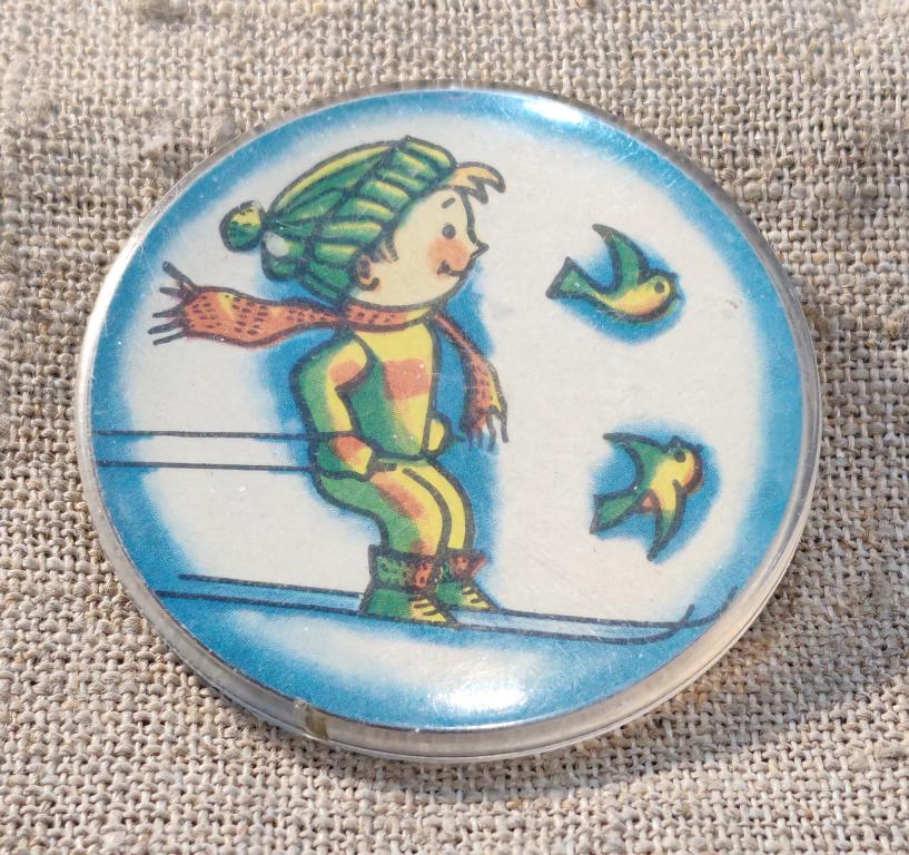 Мальчик на лыжах, зима, Детские - спорт СССР.