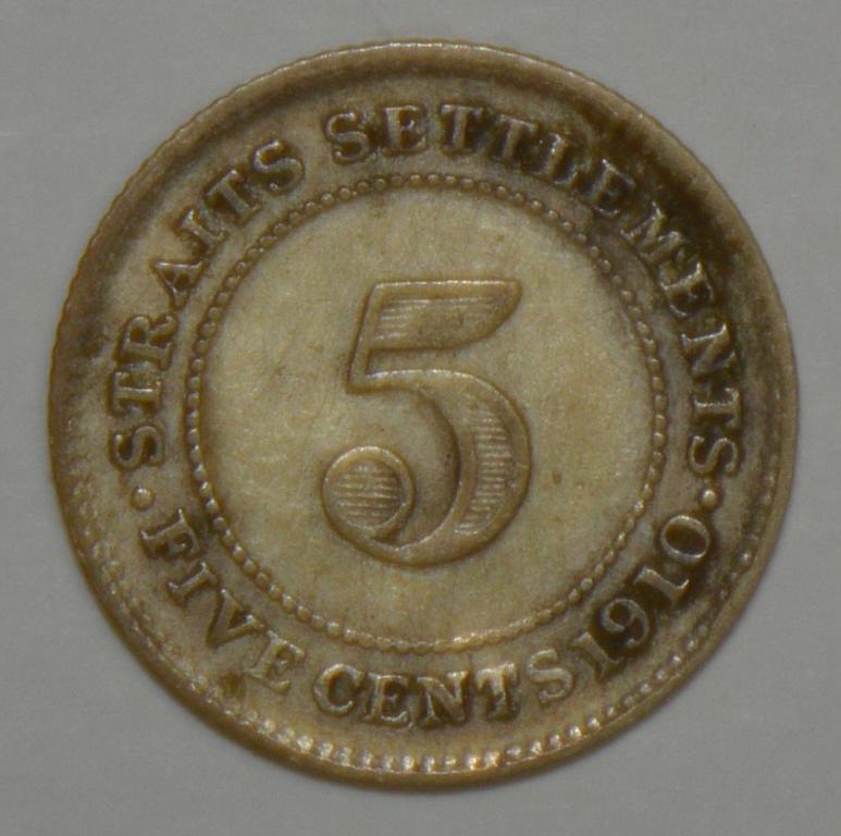 Стрейтс Сеттлментс 5 центов 1910 СЕРЕБРО Ag (К38)