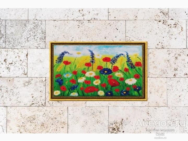 Картина Русское поле пейзаж с цветами холст масло