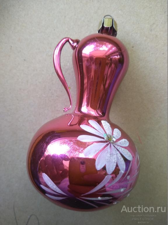 !!! ВИНТАЖНАЯ ЁЛОЧНАЯ ИГРУШКА СТЕКЛЯННЫЙ КУВШИН С ИЗЯЩНОЙ РУЧКОЙ КУМГАН ЧАЙНИК СССР !!!