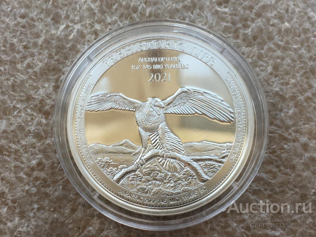 Конго 20 франков 2021 Археоптерикс Archaeopteryx Птицеподобный динозавр Доисторическая жизнь СЕРЕБРО