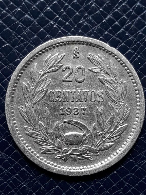 Чили 20 сентаво 1937 КМ 167.3