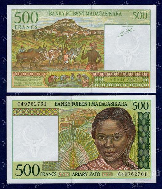 Мадагаскар 500 франков 1995 год ПРЕСС UNC