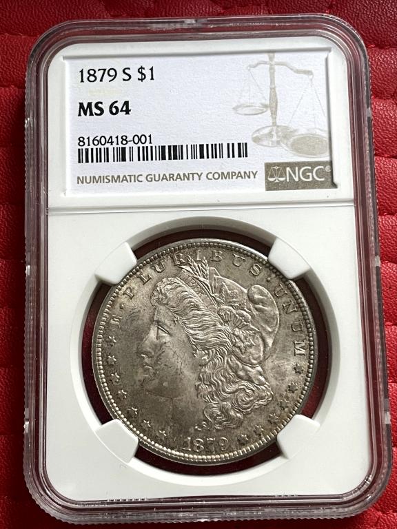 UNC Доллар 1879 S NGC MS64 Серебро
