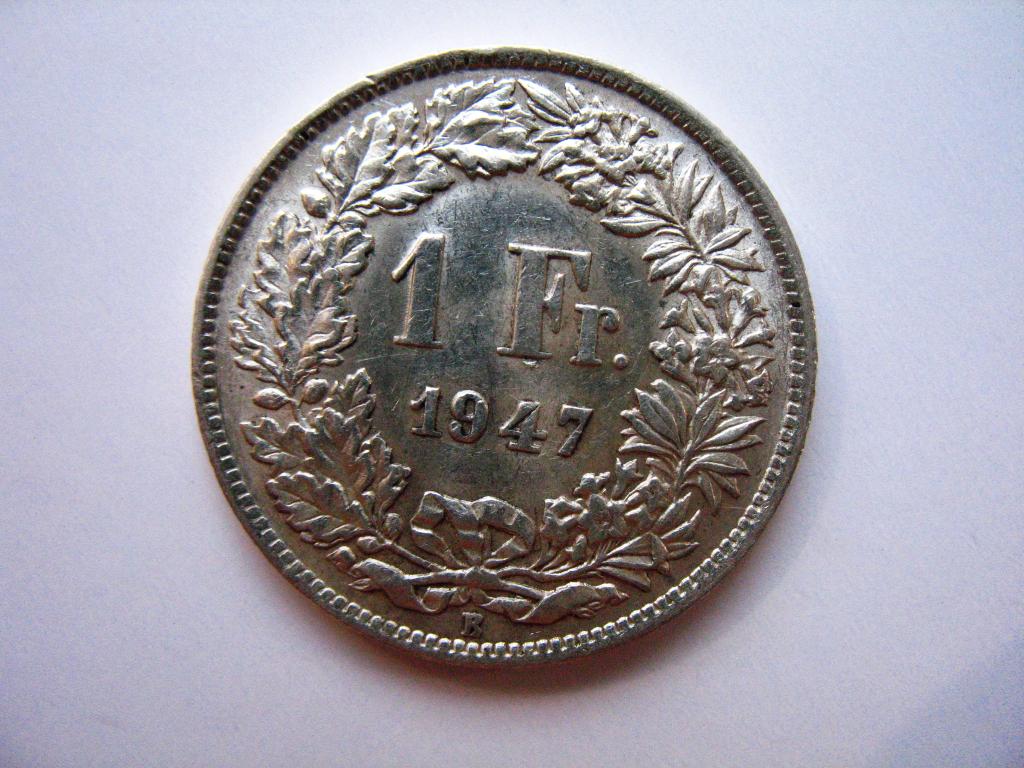 1 франк 1947 года Швейцария Редкий год в штемпельном состоянии