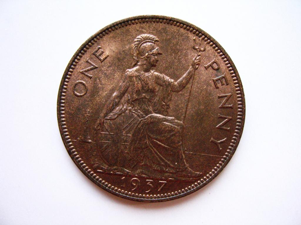 1 пенни 1937 года Великобритания в штемпельном состоянии