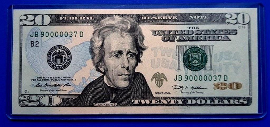 США 20 долларов 2009г UNC .. JB 90000037 D ...