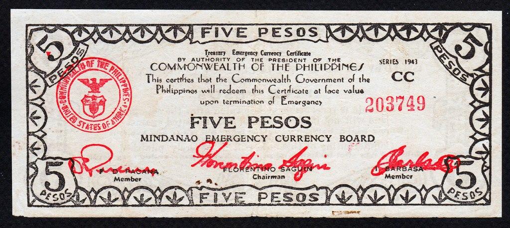 Филиппины 5 песо 1943 год... остров Минданао