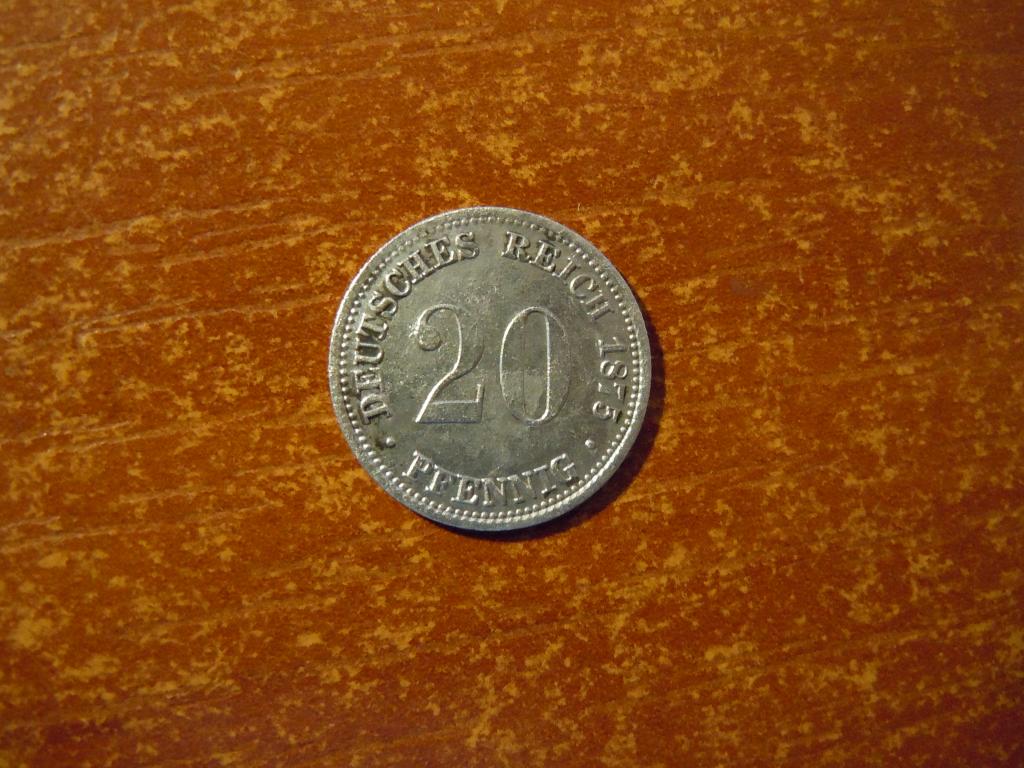20 пфеннигов 1875г(A) Германская империя, 1,11гр, серебро