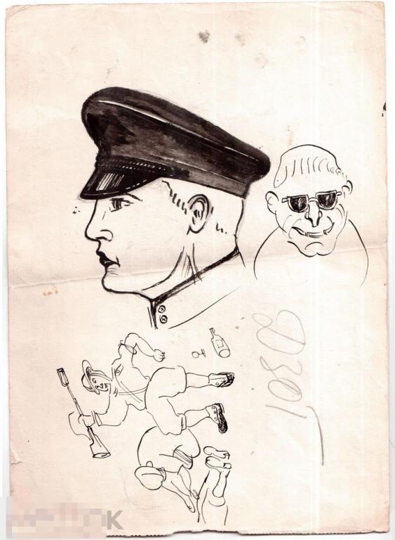 Архив П. Савельев рисунок 1952 г. Эскизы голов - см. оборот