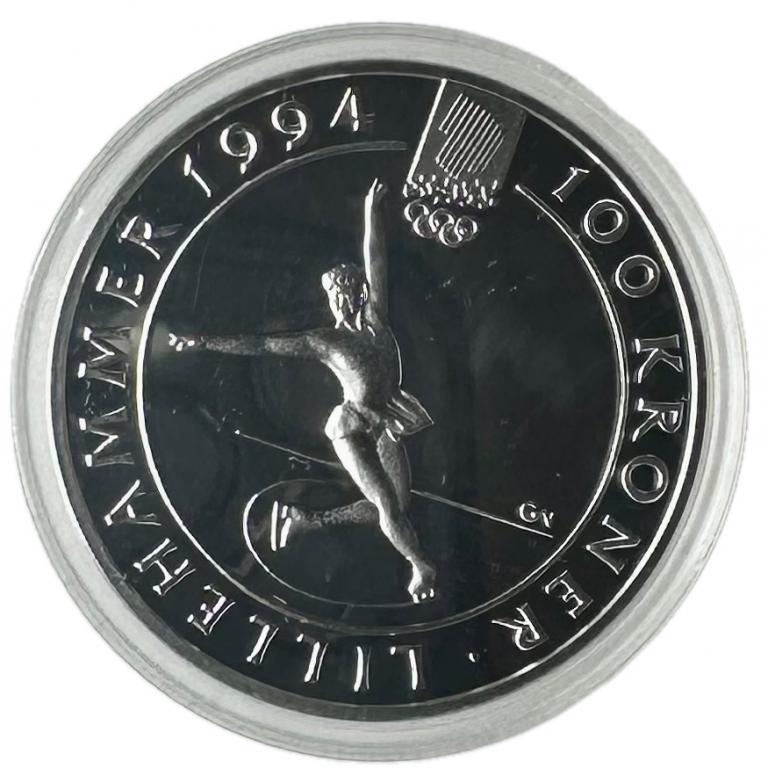 Норвегия 100 Крон 1993 олимпийские игры фигурное катание Сертификат Proof