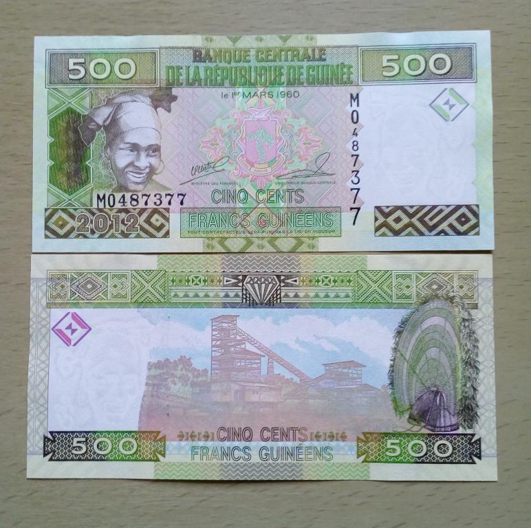 Гвинея 500 франков 2012 год пресс unc