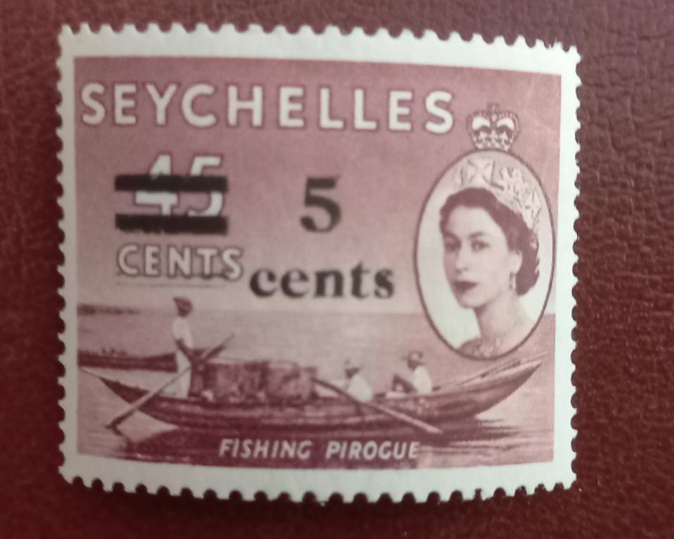 Сейшелы 1957 год  Флот Судно Рыбацкая лодка Надпечатка MNH