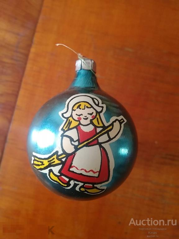 Елочная игрушка Шар с наклейкой Золушка Стекло СССР