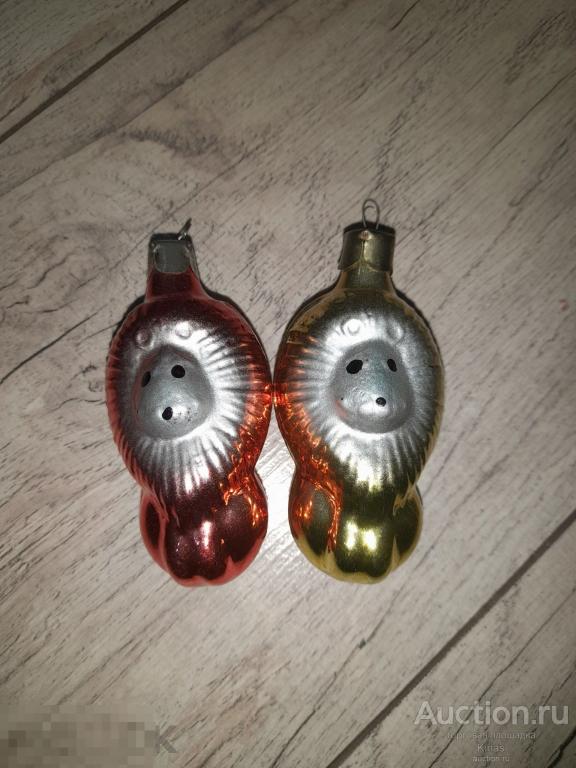 Ёлочная игрушка Лев Ёжик Стекло СССР Сохран