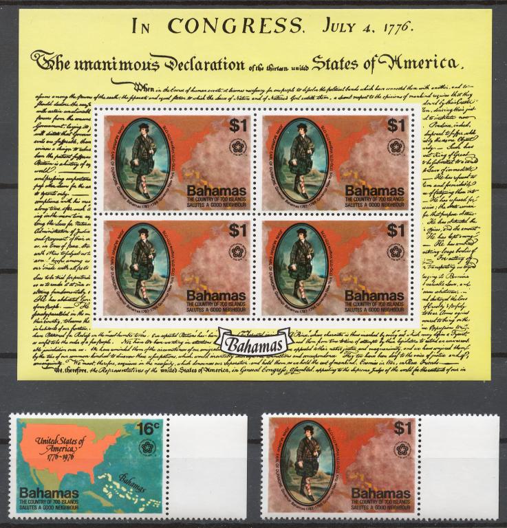 Багамские о-ва 1976 Mi# 396-97+ Бл.16** 200 ЛЕТИЕ НЕЗАВИСИМОСТИ АМЕРИКИ