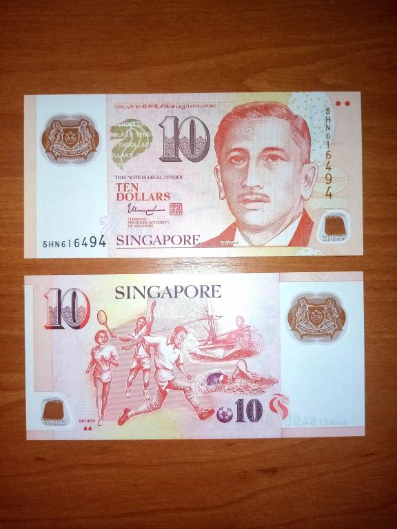 Банкнота Сингапур 10 долларов 2016 год полимер ПРЕСС UNC