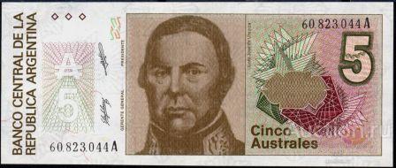 Аргентина P-324b 5 Australes 1986 UNC