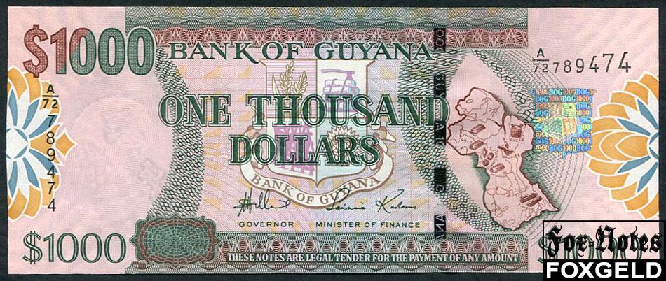 Гайана Bank of Guyana 1000 долларов ND(2006)    UNC P:NEW A/72