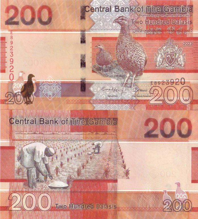 Гамбия 200 даласи 2023 P42c пресс unc