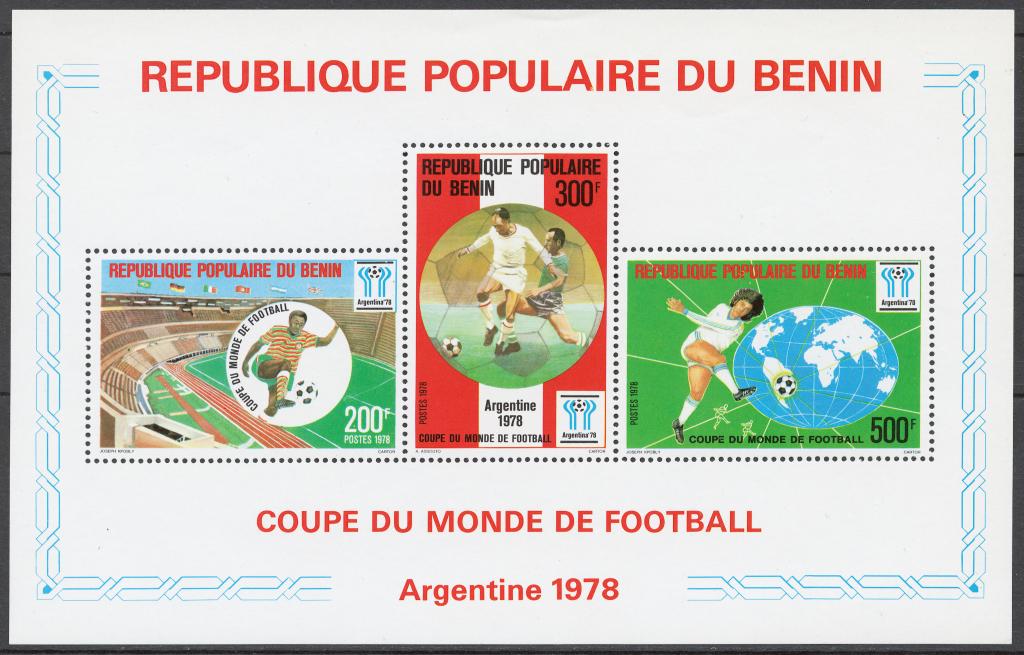 Бенин 1978 Mi# Бл.4** СПОРТ, ЧЕМП ПО ФУТБОЛУ В АРГЕНТИНЕ