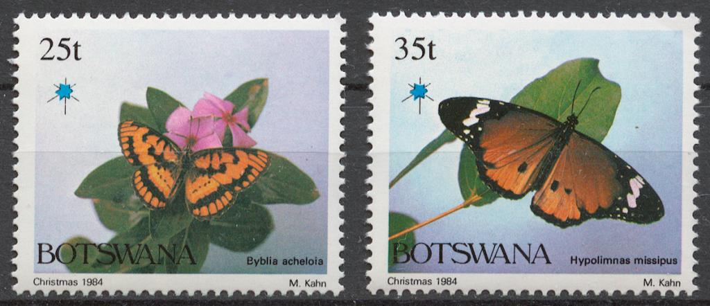 Ботсвана 1984 Mi# 352+ 353** РОЖДЕСТВО, БАБОЧКИ