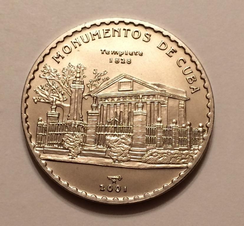 КУБА 1 ПЕСО 2001 ДОСТОПРИМЕЧАТЕЛЬНОСТИ КУБЫ ЧАСОВНЯ ЭЛЬ ТЕМПЛЕТЕ XF+/UNC 38мм (2)