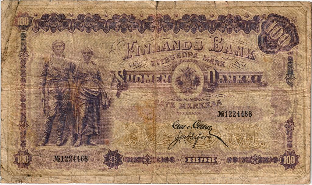 100 марок золотом 1898 Финляндия Clas von Collan, Ahlfors. G P:7c
