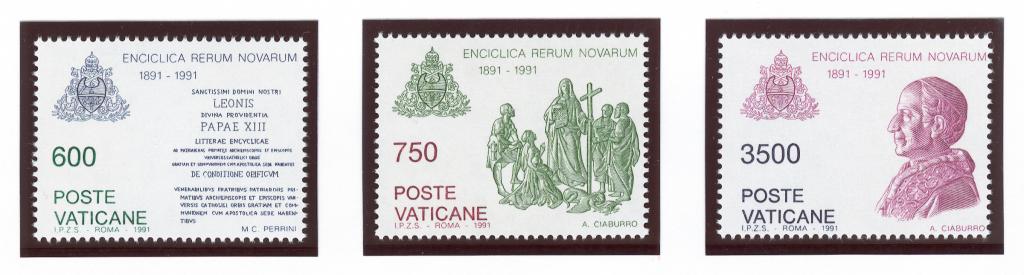 Ватикан 1991 Mi# 1035-37** 100 ЛЕТ ЭНЦИКЛИКЕ "RERUM NOVARUM"
