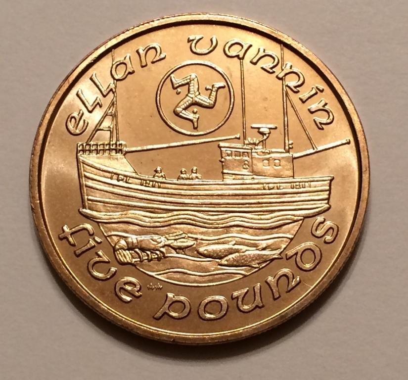 ОСТРОВ МЭН 5 ФУНТОВ 1992 РЫБОЛОВНЫЙ КОРАБЛЬ XF+ ВИРЕНИУМ
